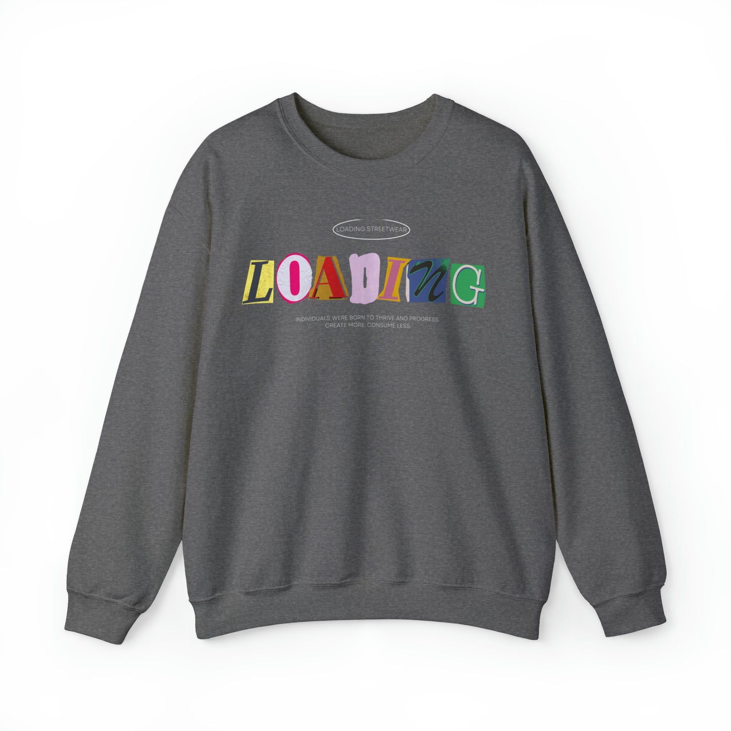 Mismatched Letters II "Classics" Collection Crewneck Sweatshirt in Graphite Heather